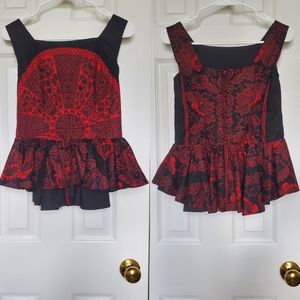 Sleeveless Boho Red Floral Paisley Peplum Top